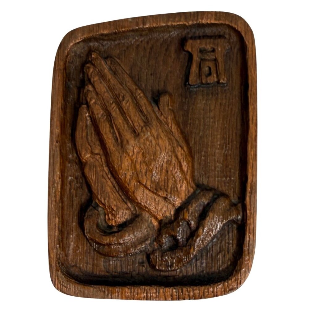 Vintage Hand-Carved Wooden Wall Plaque Praying Hands Design Albrecht Dürer Style